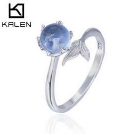 925 Sterling Silver Open Blue Rings for Women